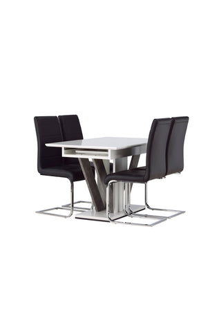 Venture Home Disa Matbord 120/160*80 - Vit / Grå MDF +Tempo Matstol - Kromat ben / Svart PU _4