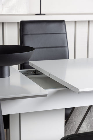 Venture Home Disa Matbord 120/160*80 - Vit / Grå MDF +Tempo Matstol - Kromat ben / Svart PU _4