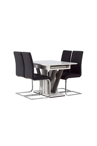 Venture Home Disa Matbord 120/160*80 - Vit / Grå MDF +Tempo Matstol - Kromat ben / Svart PU _4