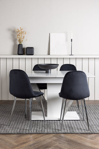 Venture Home Disa Matbord 120/160*80 - Vit / Grå MDF +Polar Matstol - Svart sammet / Krom _4