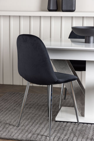 Venture Home Disa Matbord 120/160*80 - Vit / Grå MDF +Polar Matstol - Svart sammet / Krom _4