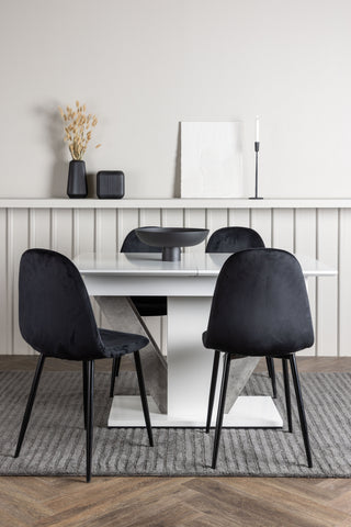 Venture Home Disa Matbord 120/160*80 - Vit / Grå MDF +Polar Matstol - Svarta ben / Svart sammet _4