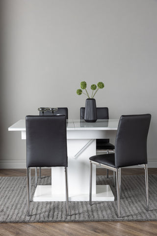 Venture Home Pluto Matbord 120/160*90- Vit / MDF Glas +Lily Matstol - Kromat ben / Svart PU _4