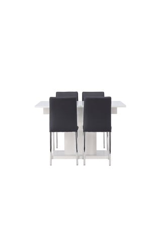 Venture Home Pluto Matbord 120/160*90- Vit / MDF Glas +Lily Matstol - Kromat ben / Svart PU _4