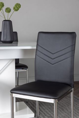 Venture Home Pluto Matbord 120/160*90- Vit / MDF Glas +Lily Matstol - Kromat ben / Svart PU _4
