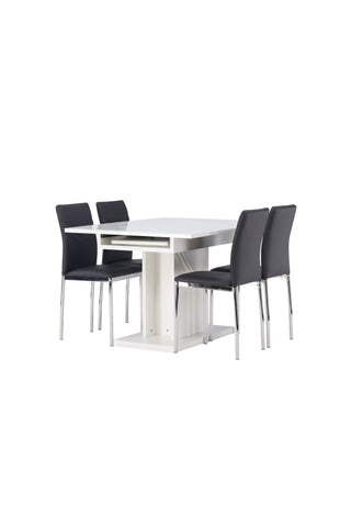 Venture Home Pluto Matbord 120/160*90- Vit / MDF Glas +Lily Matstol - Kromat ben / Svart PU _4