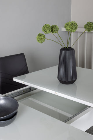 Venture Home Pluto Matbord 120/160*90- Vit / MDF Glas +Lily Matstol - Kromat ben / Svart PU _4