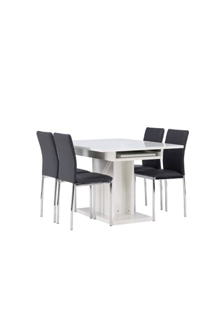 Venture Home Pluto Matbord 120/160*90- Vit / MDF Glas +Lily Matstol - Kromat ben / Svart PU _4