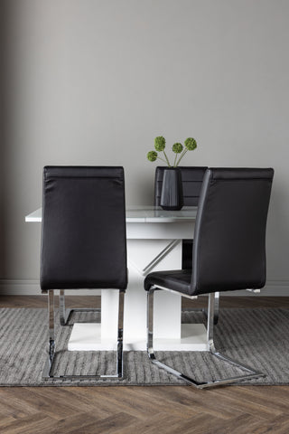 Venture Home Pluto Matbord 120/160*90- Vit / MDF Glas +Tempo Matstol - Kromat ben / Svart PU _4