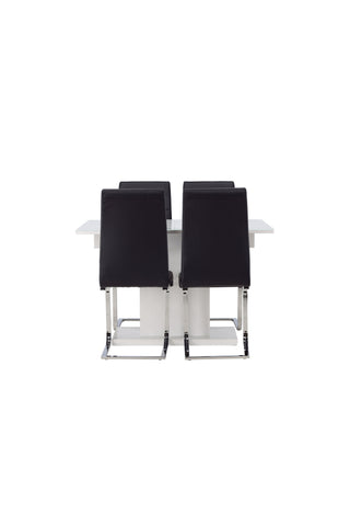 Venture Home Pluto Matbord 120/160*90- Vit / MDF Glas +Tempo Matstol - Kromat ben / Svart PU _4