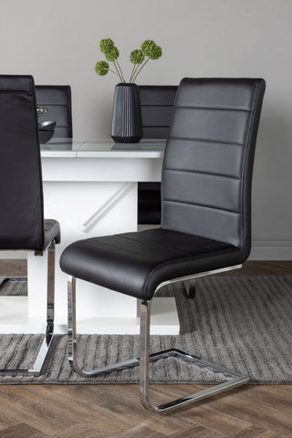 Venture Home Pluto Matbord 120/160*90- Vit / MDF Glas +Tempo Matstol - Kromat ben / Svart PU _4