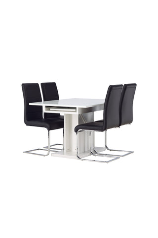 Venture Home Pluto Matbord 120/160*90- Vit / MDF Glas +Tempo Matstol - Kromat ben / Svart PU _4