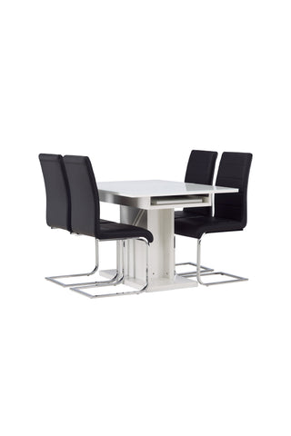 Venture Home Pluto Matbord 120/160*90- Vit / MDF Glas +Tempo Matstol - Kromat ben / Svart PU _4