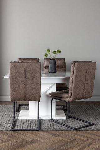 Venture Home Pluto Matbord 120/160*90- Vit / MDF Glas +Zizo Matstol - Svart / Brunt Mikrofibertyg _4