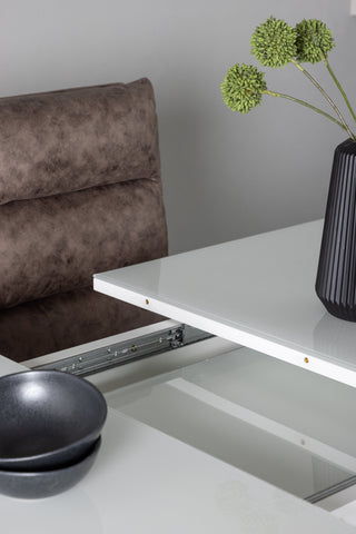 Venture Home Pluto Matbord 120/160*90- Vit / MDF Glas +Zizo Matstol - Svart / Brunt Mikrofibertyg _4