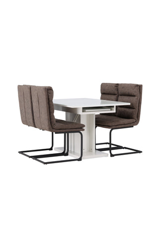 Venture Home Pluto Matbord 120/160*90- Vit / MDF Glas +Zizo Matstol - Svart / Brunt Mikrofibertyg _4