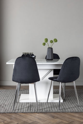 Venture Home Pluto Matbord 120/160*90- Vit / MDF Glas +Polar Matstol - Svart sammet / Krom _4