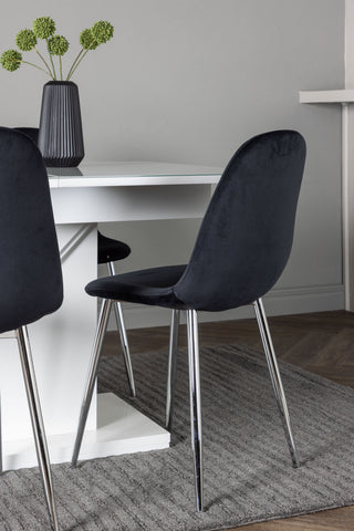 Venture Home Pluto Matbord 120/160*90- Vit / MDF Glas +Polar Matstol - Svart sammet / Krom _4
