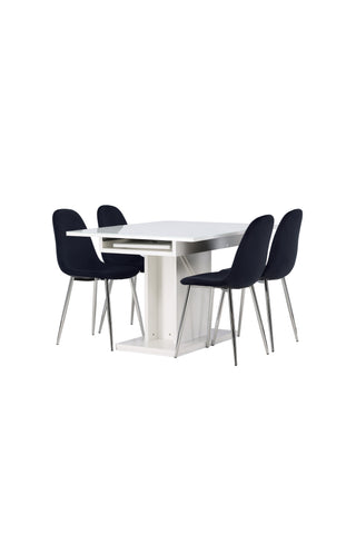 Venture Home Pluto Matbord 120/160*90- Vit / MDF Glas +Polar Matstol - Svart sammet / Krom _4