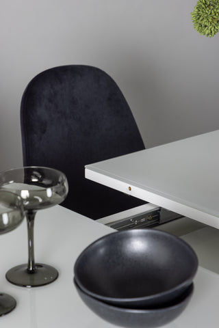 Venture Home Pluto Matbord 120/160*90- Vit / MDF Glas +Polar Matstol - Svart sammet / Krom _4