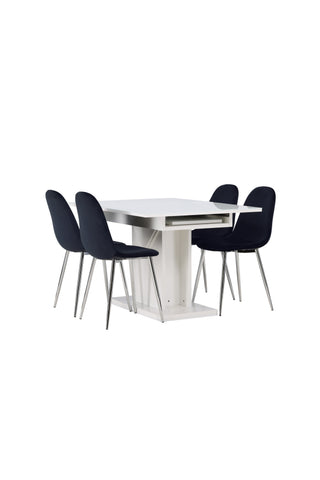 Venture Home Pluto Matbord 120/160*90- Vit / MDF Glas +Polar Matstol - Svart sammet / Krom _4