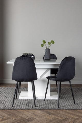Venture Home Pluto Matbord 120/160*90- Vit / MDF Glas +Polar Matstol - Svarta ben / Svart sammet _4