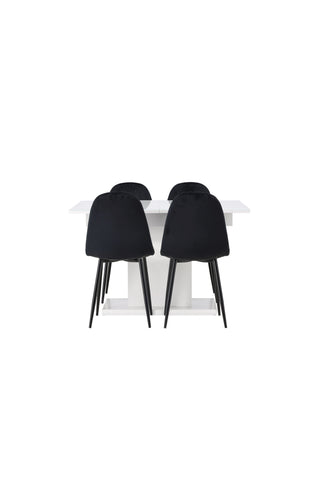 Venture Home Pluto Matbord 120/160*90- Vit / MDF Glas +Polar Matstol - Svarta ben / Svart sammet _4