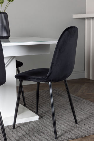 Venture Home Pluto Matbord 120/160*90- Vit / MDF Glas +Polar Matstol - Svarta ben / Svart sammet _4