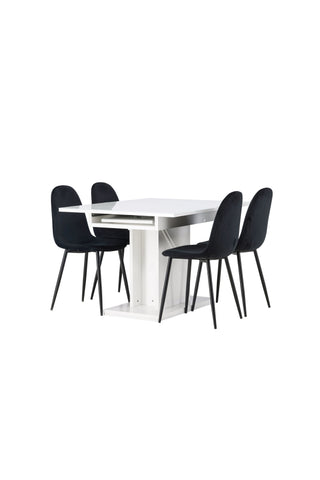 Venture Home Pluto Matbord 120/160*90- Vit / MDF Glas +Polar Matstol - Svarta ben / Svart sammet _4