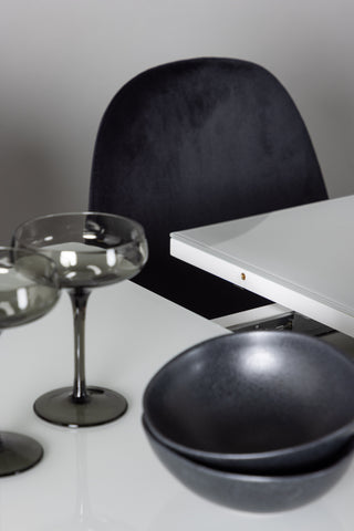 Venture Home Pluto Matbord 120/160*90- Vit / MDF Glas +Polar Matstol - Svarta ben / Svart sammet _4