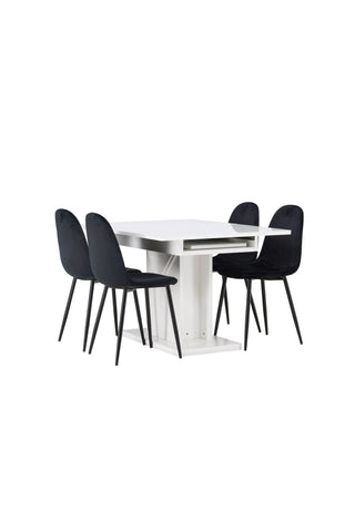 Venture Home Pluto Matbord 120/160*90- Vit / MDF Glas +Polar Matstol - Svarta ben / Svart sammet _4