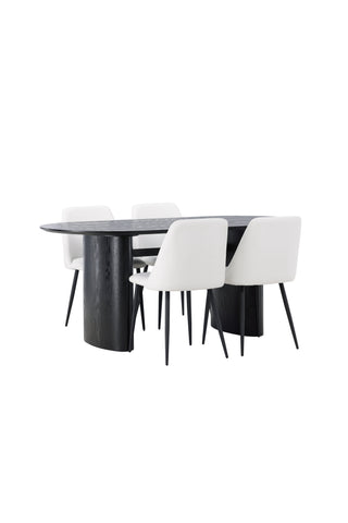 Venture Home Isolde Matbord 180*75 - Svart / Svart MDF +Nattmatstol - Svart / Vit PU _4