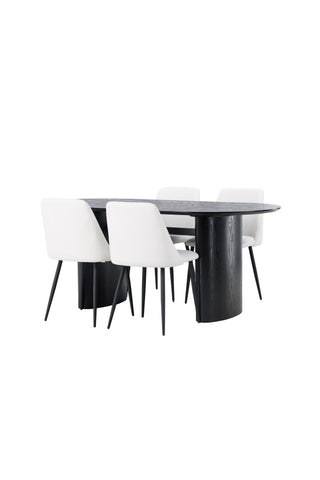 Venture Home Isolde Matbord 180*75 - Svart / Svart MDF +Nattmatstol - Svart / Vit PU _4