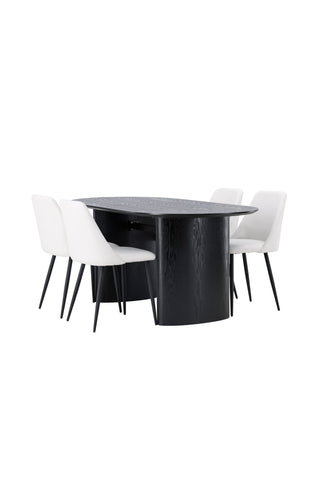 Venture Home Isolde Matbord 180*75 - Svart / Svart MDF +Nattmatstol - Svart / Vit PU _4