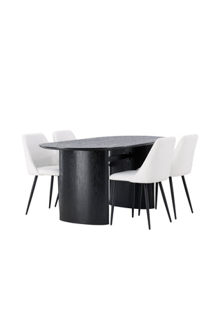 Venture Home Isolde Matbord 180*75 - Svart / Svart MDF +Nattmatstol - Svart / Vit PU _4