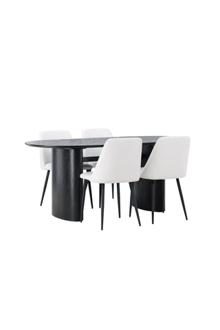 Venture Home Isolde Matbord 180*75 - Svart / Svart MDF +Nattmatstol - Svart / Vit PU _4