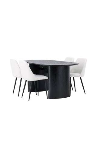 Venture Home Isolde Matbord 180*75 - Svart / Svart MDF +Nattmatstol - Svart / Vit PU _4
