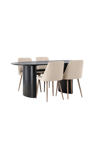 Venture Home Isolde Matbord 180*75 - Svart / Svart MDF +Nattmatstol - Mörk valnöt / Mocca / Brunt tyg _4