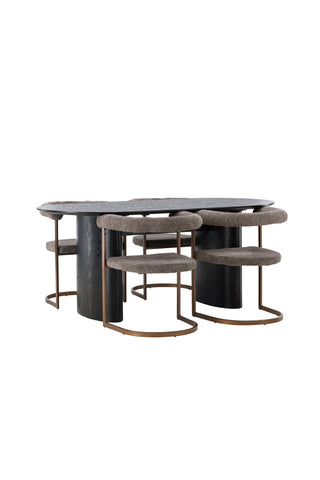 Venture Home Isolde Matbord 180*75 - Svart / Svart MDF + Morgonmatsalsstol - Svart / Svart Boucle _4