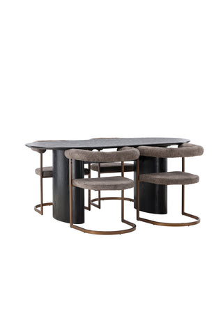 Venture Home Isolde Matbord 180*75 - Svart / Svart MDF + Morgonmatsalsstol - Svart / Svart Boucle _4