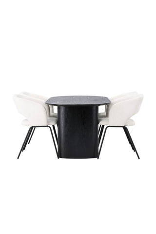 Venture Home Isolde Matbord 180*75 - Svart / Svart MDF +Day Dining Chair - Mattsvart / Vit Linne _4