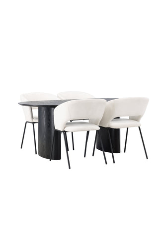 Venture Home Isolde Matbord 180*75 - Svart / Svart MDF +Day Dining Chair - Mattsvart / Vit Linne _4