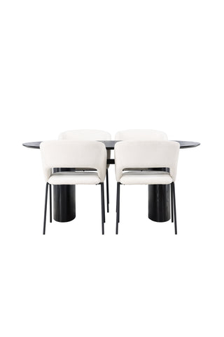 Venture Home Isolde Matbord 180*75 - Svart / Svart MDF +Day Dining Chair - Mattsvart / Vit Linne _4