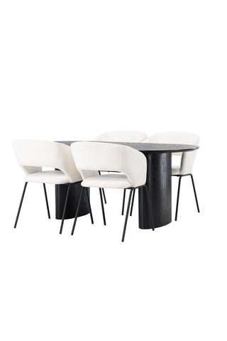 Venture Home Isolde Matbord 180*75 - Svart / Svart MDF +Day Dining Chair - Mattsvart / Vit Linne _4