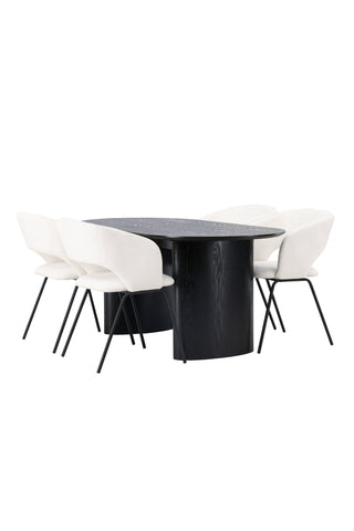 Venture Home Isolde Matbord 180*75 - Svart / Svart MDF +Day Dining Chair - Mattsvart / Vit Linne _4