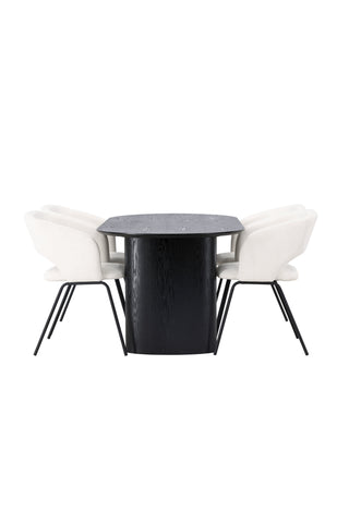 Venture Home Isolde Matbord 180*75 - Svart / Svart MDF +Day Dining Chair - Mattsvart / Vit Linne _4
