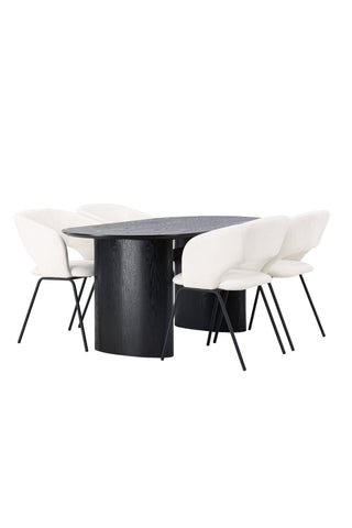 Venture Home Isolde Matbord 180*75 - Svart / Svart MDF +Day Dining Chair - Mattsvart / Vit Linne _4