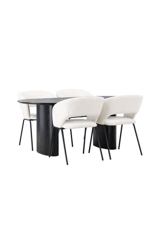 Venture Home Isolde Matbord 180*75 - Svart / Svart MDF +Day Dining Chair - Mattsvart / Vit Linne _4