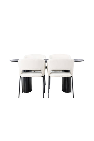 Venture Home Isolde Matbord 180*75 - Svart / Svart MDF +Day Dining Chair - Mattsvart / Vit Linne _4
