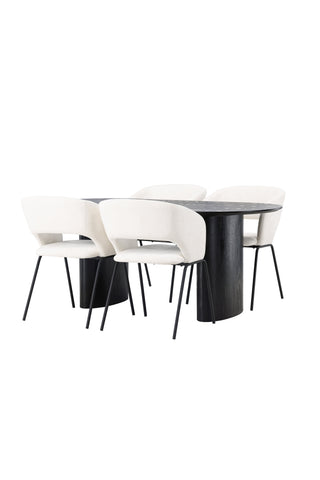 Venture Home Isolde Matbord 180*75 - Svart / Svart MDF +Day Dining Chair - Mattsvart / Vit Linne _4